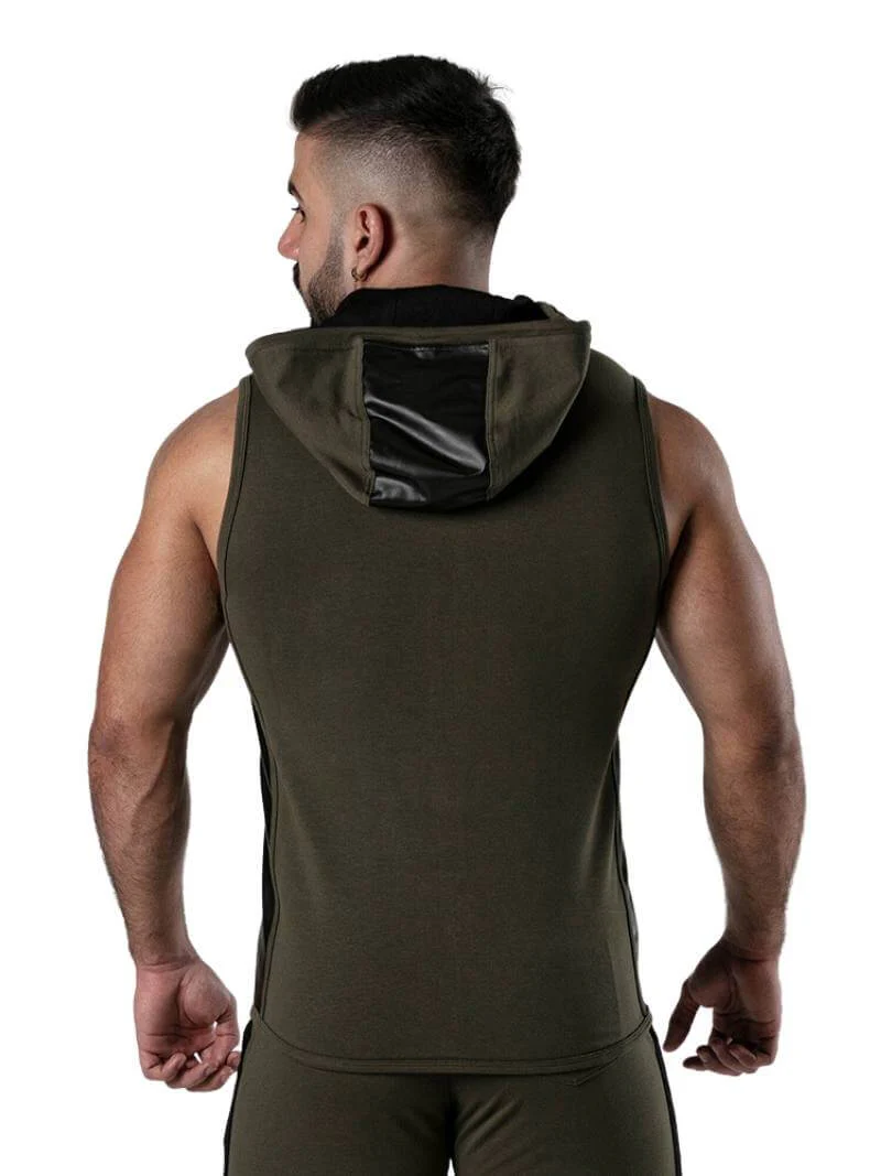 Locker Gear Ribbed Cotton & Leatherette Sleeveless Hoody: Zipped, Pockets, Hooded - Image 6