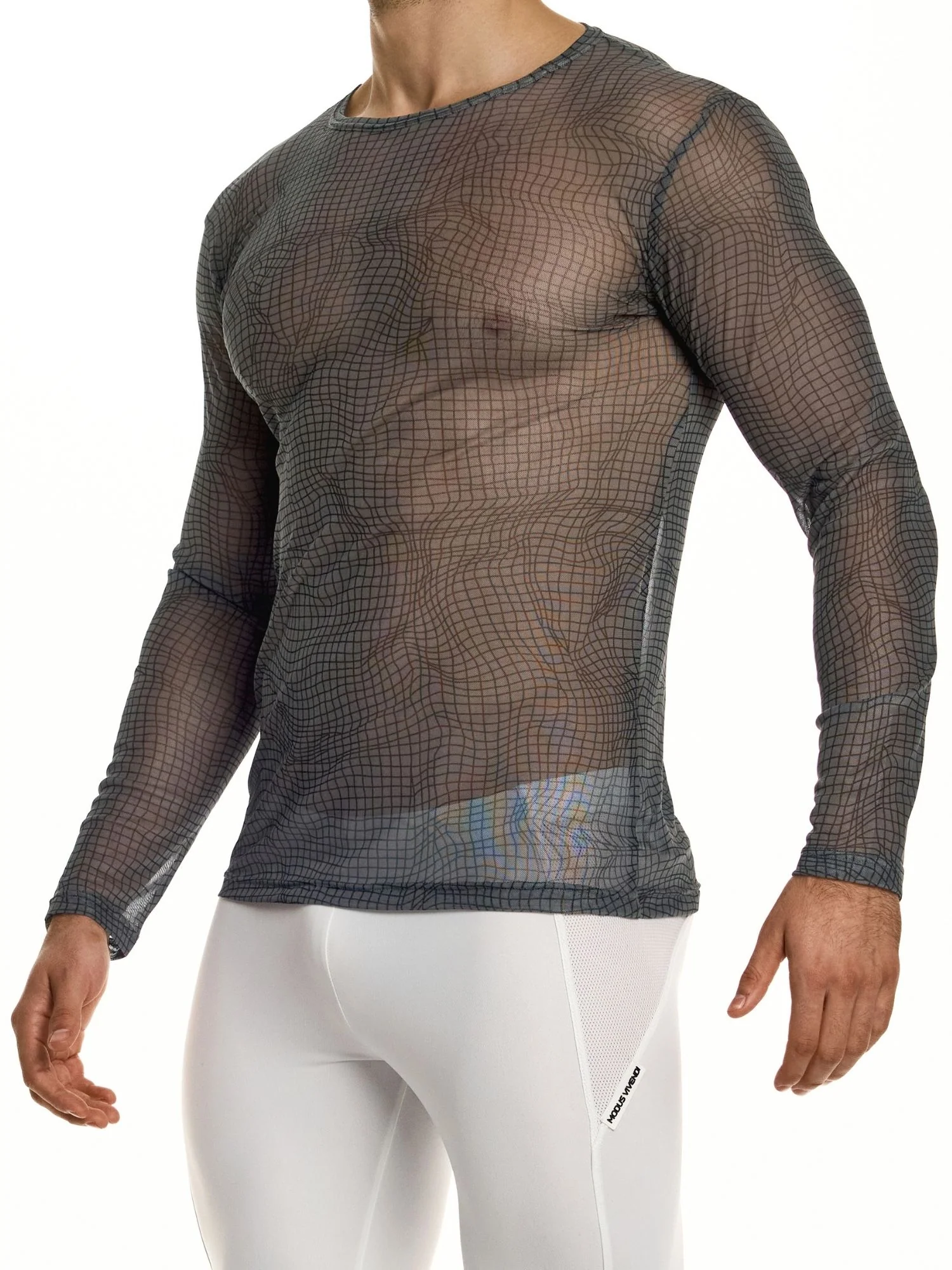 MODUS VIVENDI Abstract Net Long Sleeve Top – Sheer Slim Fit - Image 4