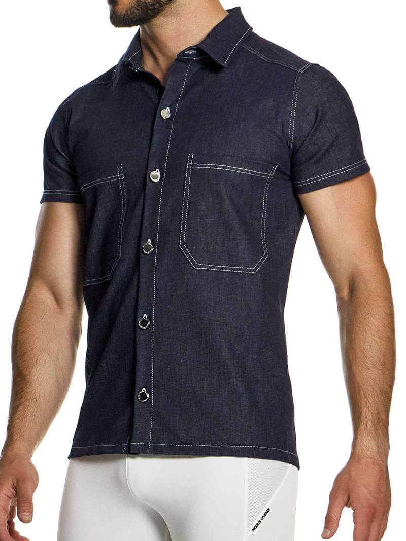 MODUS VIVENDI Denim Shirt: Short Sleeve, Collared, Button Up - Image 3