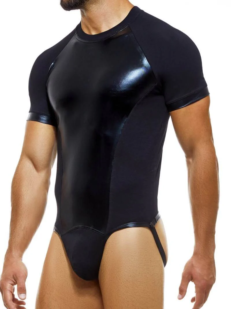 MODUS VIVENDI Vinyl Latex Look Bodysuit with Jockstrap Rear - Image 3