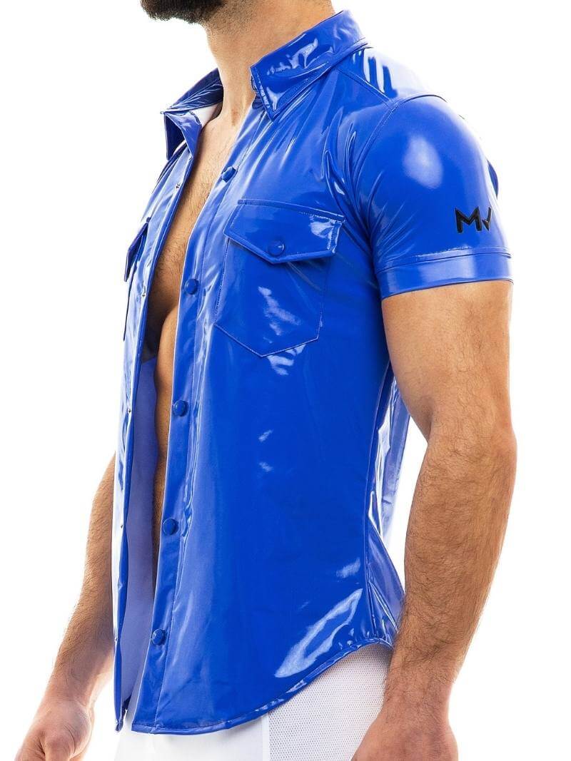 MODUS VIVENDI Vinyl Shirt: Shiny PVC Look, Short Sleeves, Collared, Button Up - Image 6
