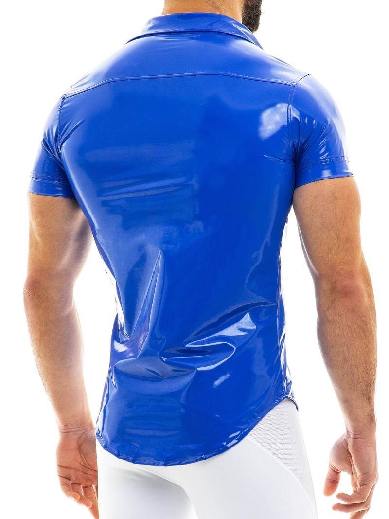 MODUS VIVENDI Vinyl Shirt: Shiny PVC Look, Short Sleeves, Collared, Button Up - Image 7