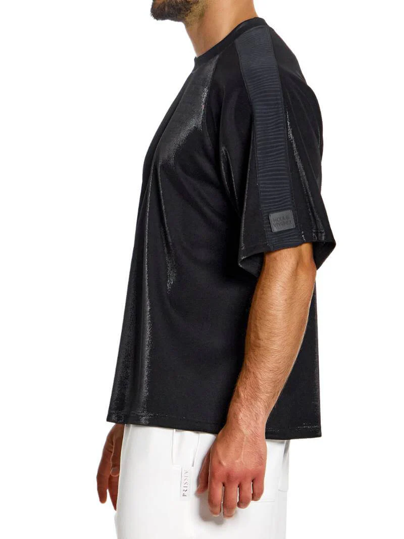 MODUS VIVENDI 80's Retro Trendy Box Fit Velvet T-Shirt - Image 12