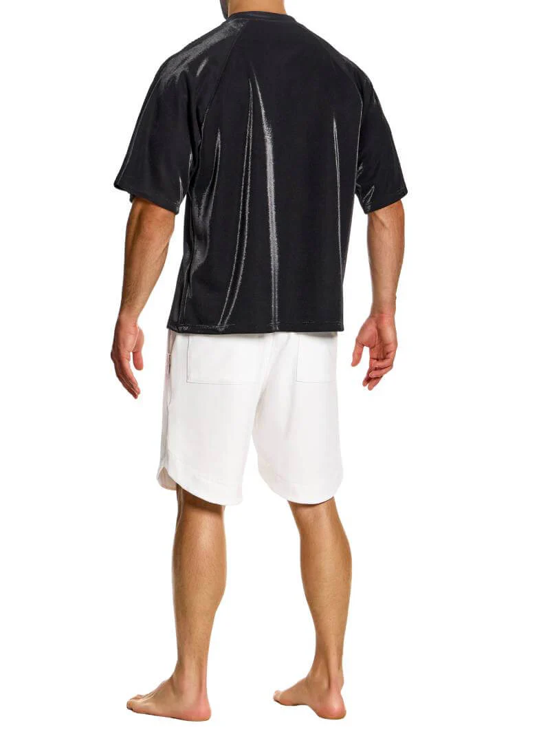 MODUS VIVENDI 80's Retro Trendy Box Fit Velvet T-Shirt - Image 15