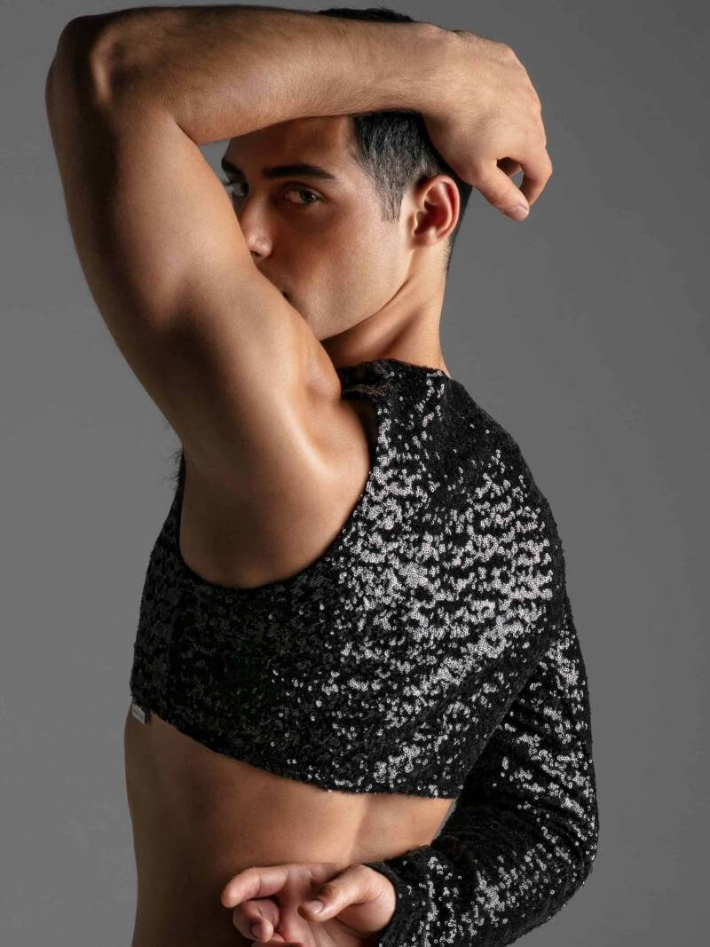 MODUS VIVENDI Black Sequin Bolero Crop Top: SIZE XL - Image 2