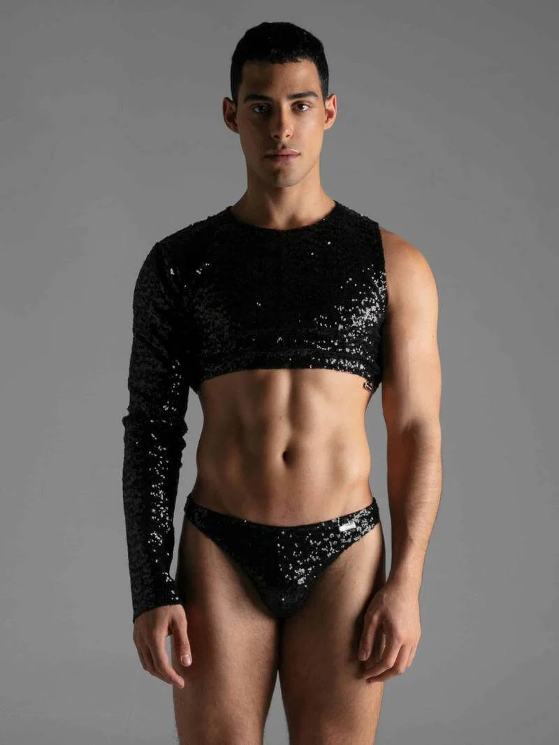 MODUS VIVENDI Black Sequin Bolero Crop Top: SIZE XL - Image 3