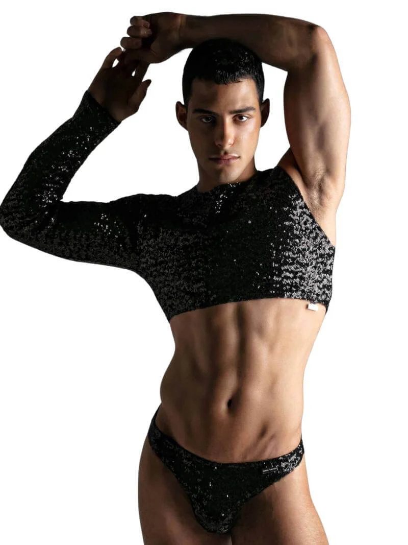 MODUS VIVENDI Black Sequin Bolero Crop Top: SIZE XL - Image 5