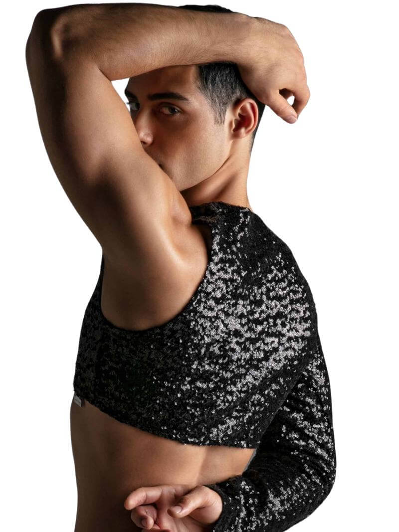 MODUS VIVENDI Black Sequin Bolero Crop Top: SIZE XL - Image 6