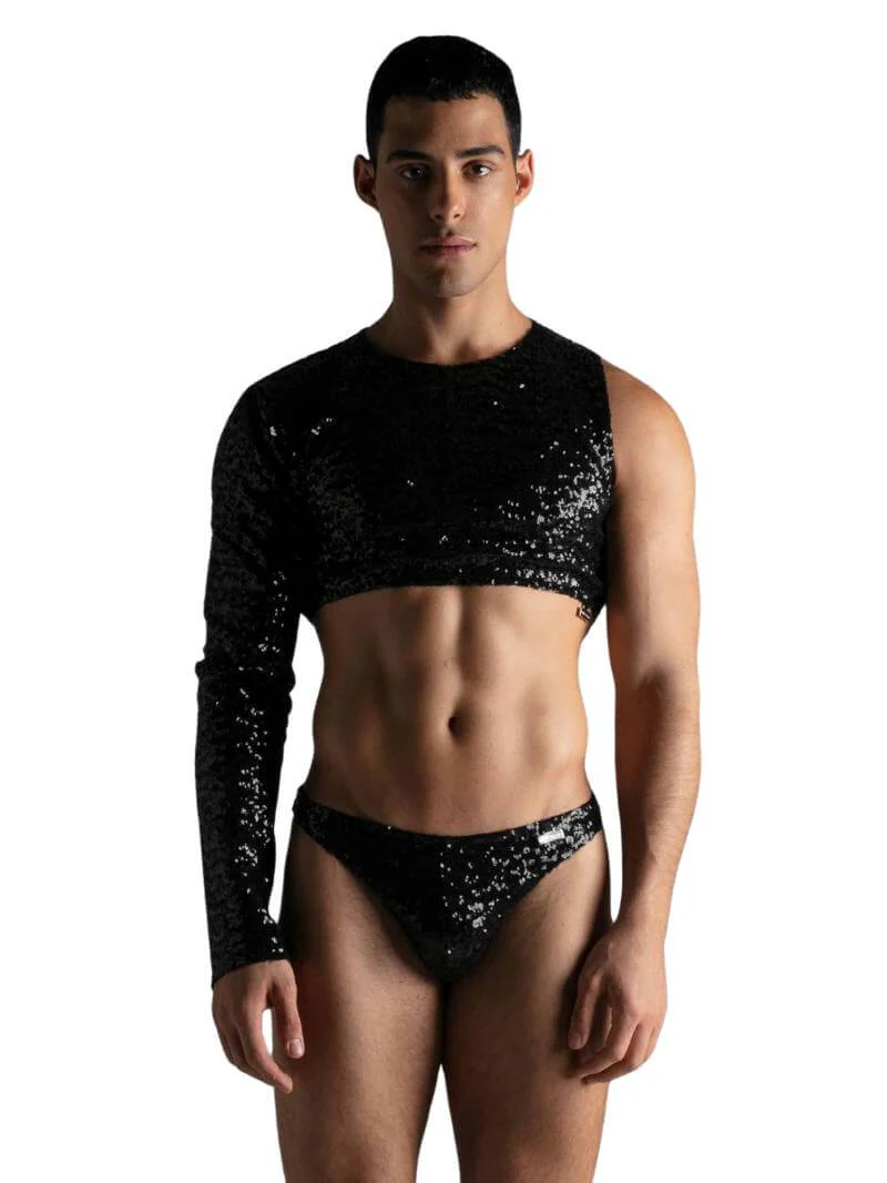 MODUS VIVENDI Black Sequin Bolero Crop Top: SIZE XL - Image 7