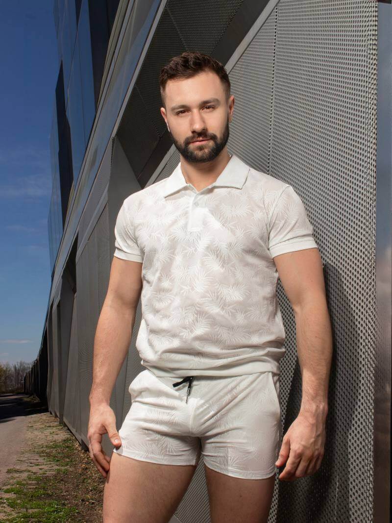 Timoteo Amalfi Polo Shirt with Mesh Palm Leaf Pattern - Image 4