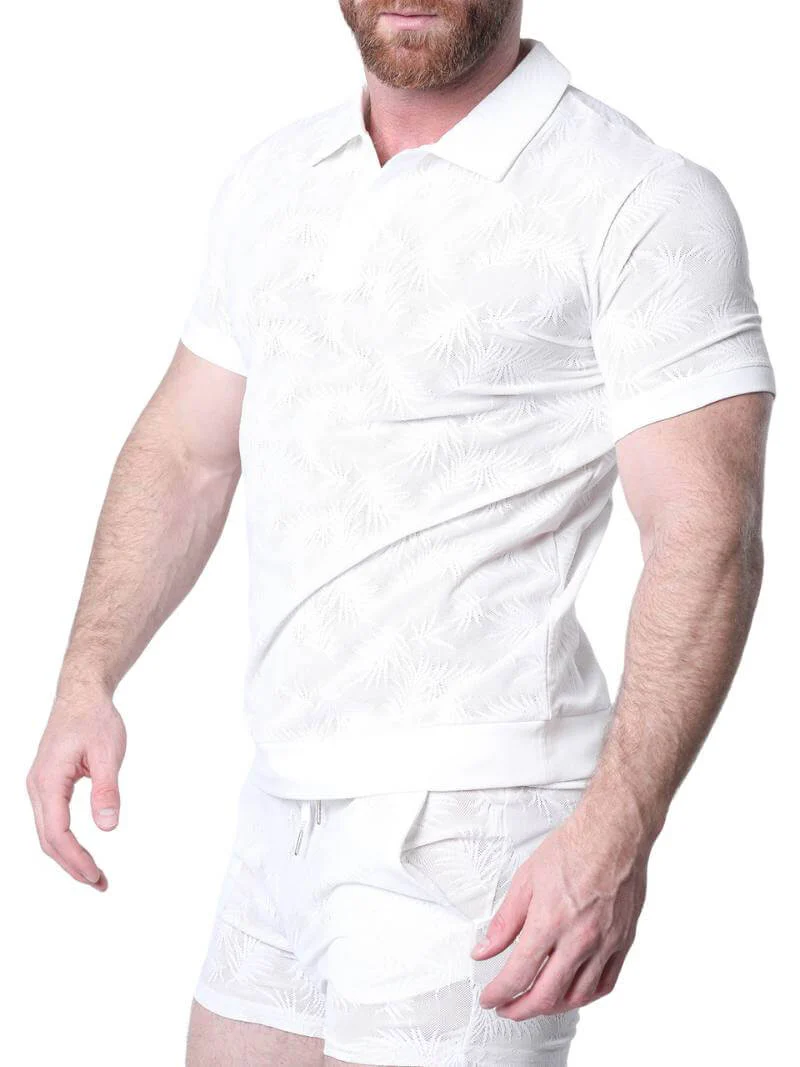 Timoteo Amalfi Polo Shirt with Mesh Palm Leaf Pattern - Image 5