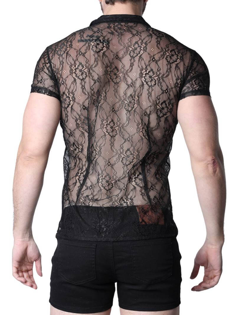 Timoteo Positano Black Floral Lace Buttoned Shirt - Image 3