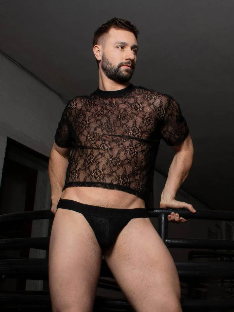 Timoteo Positano Black Floral Lace Cropped Tee - Image 3