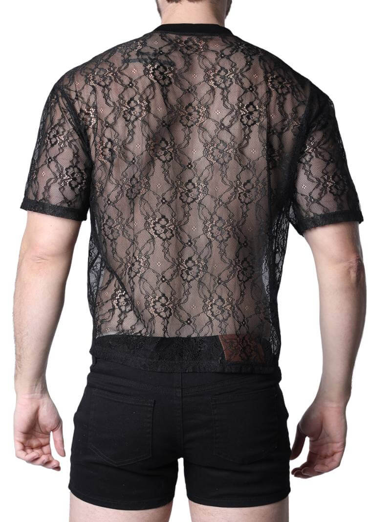 Timoteo Positano Black Floral Lace Cropped Tee - Image 5