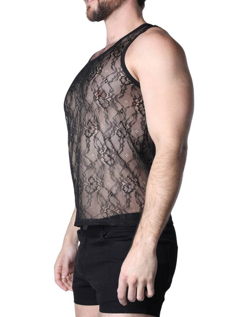 Timoteo Positano Black Floral Lace Tank Top - Image 4