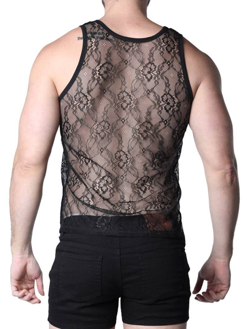 Timoteo Positano Black Floral Lace Tank Top - Image 5