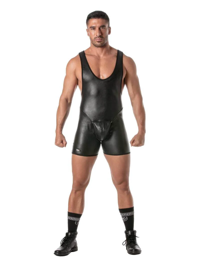 TOF Paris Kinky Leather Look Bodysuit with Removable Pouch - Image 3