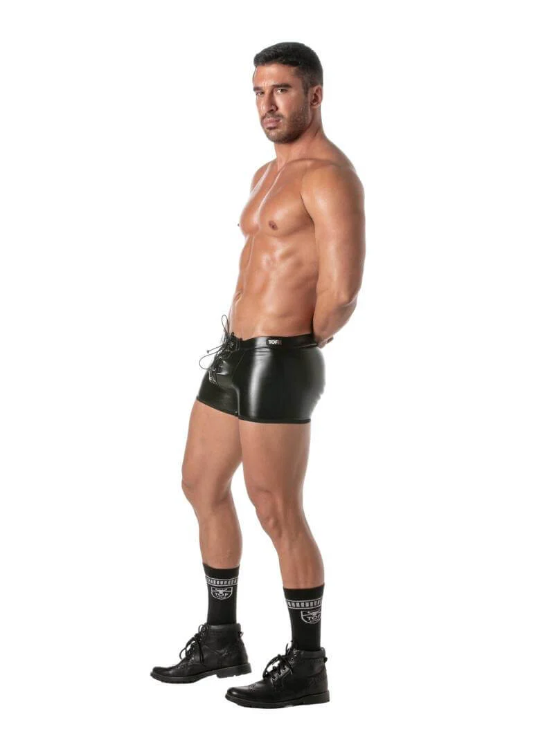 TOF Paris Kinky Leather Look Boxer with Lace-Up Pouch - Image 3