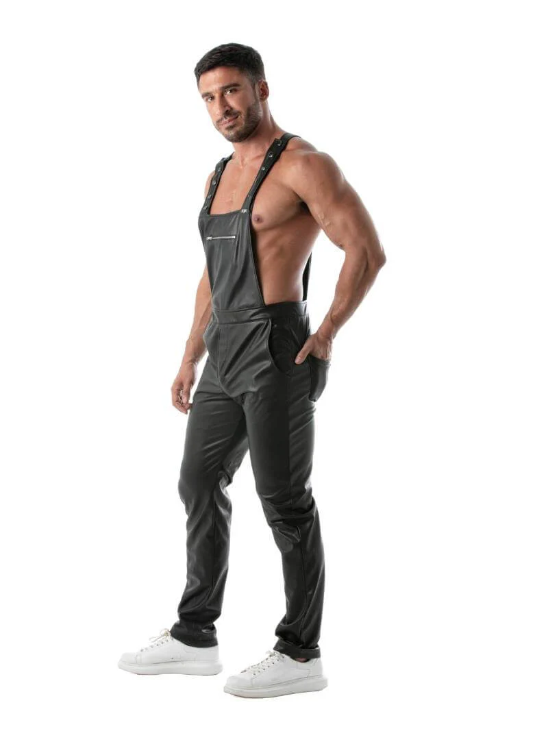 TOF Paris Kinky Leather Look Overall Dungaree Pants - Image 4