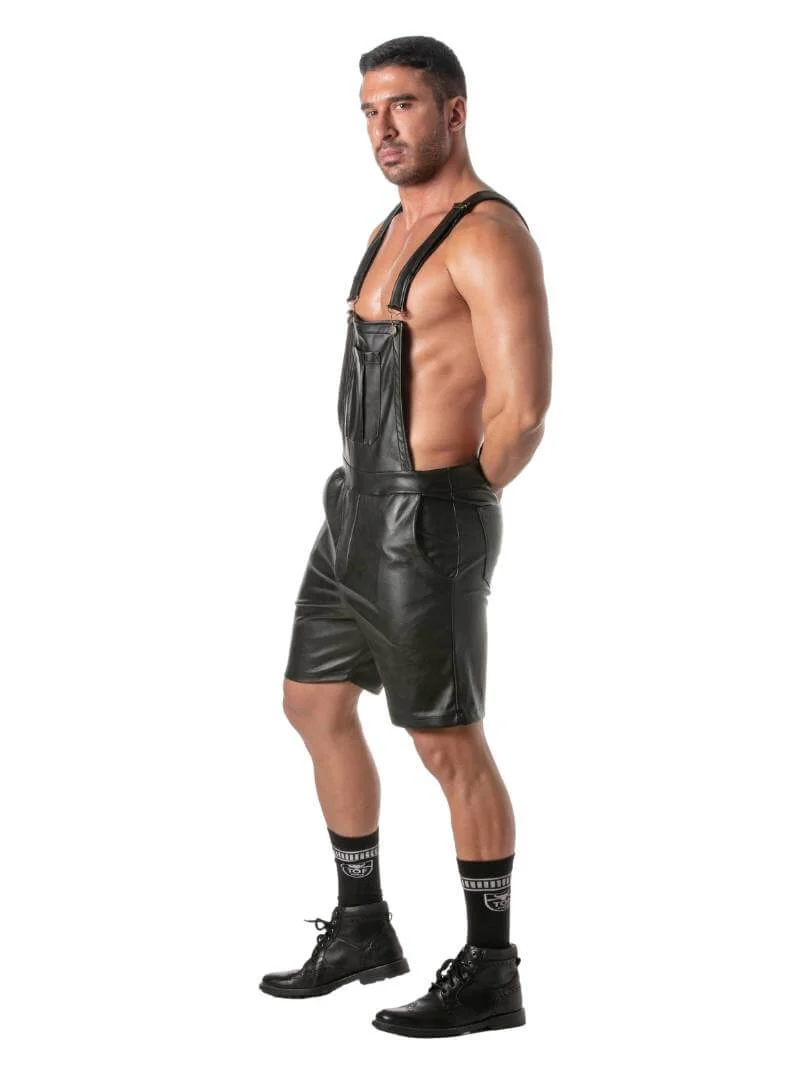 TOF Paris Kinky Leather Look Mid-Thigh Short Dungarees - Image 3