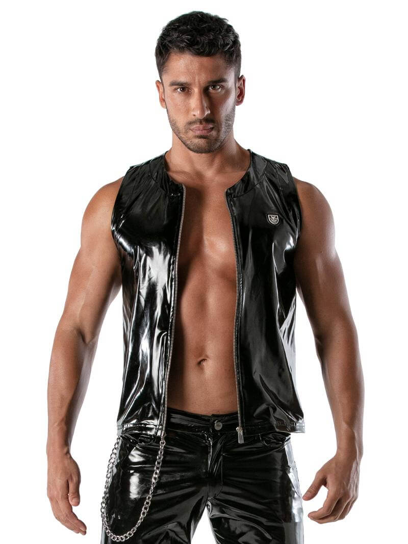 TOF Paris Vinyl Zipped Tank Top: Shiny PVC Look - Image 4
